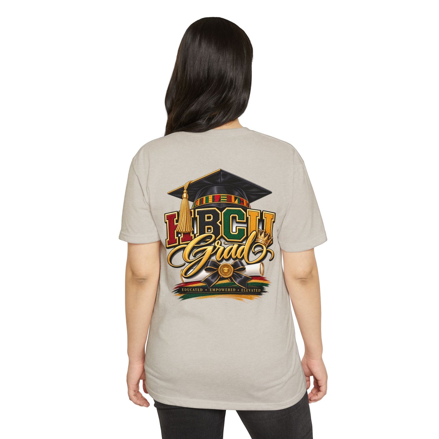 HBCU Grad T-Shirt — Black Graduation Cap & Kente Design