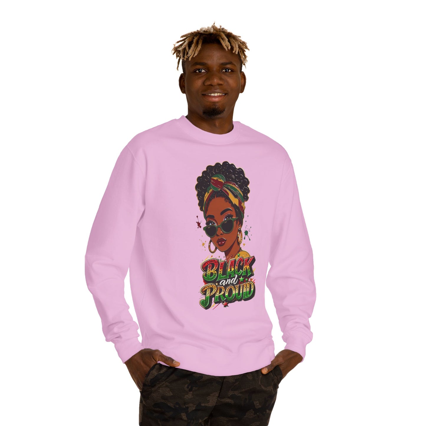 Black and Proud Crewneck Sweatshirt – Afrocentric Rasta Colors Graphic