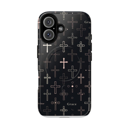 Magnetic Phone Case — Black Crosses "Grace" Protective Cover