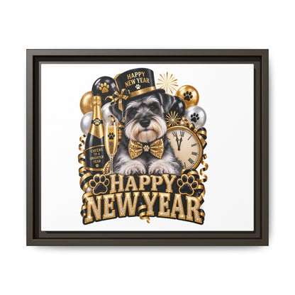Happy New Year Schnauzer Matte Canvas Framed Art