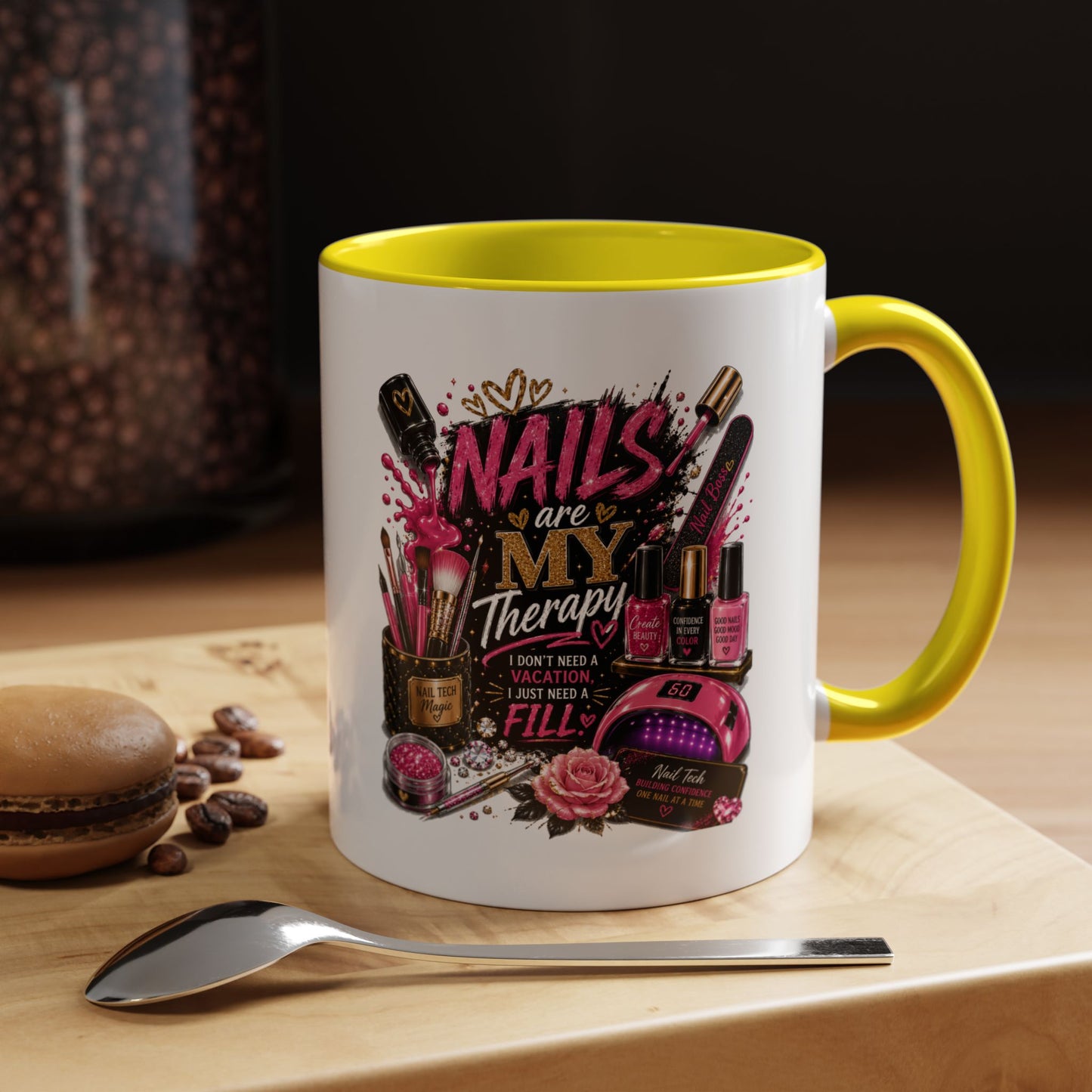 Coffee Mug — "Nails Are My Therapy" Pink Nail Tech Gift