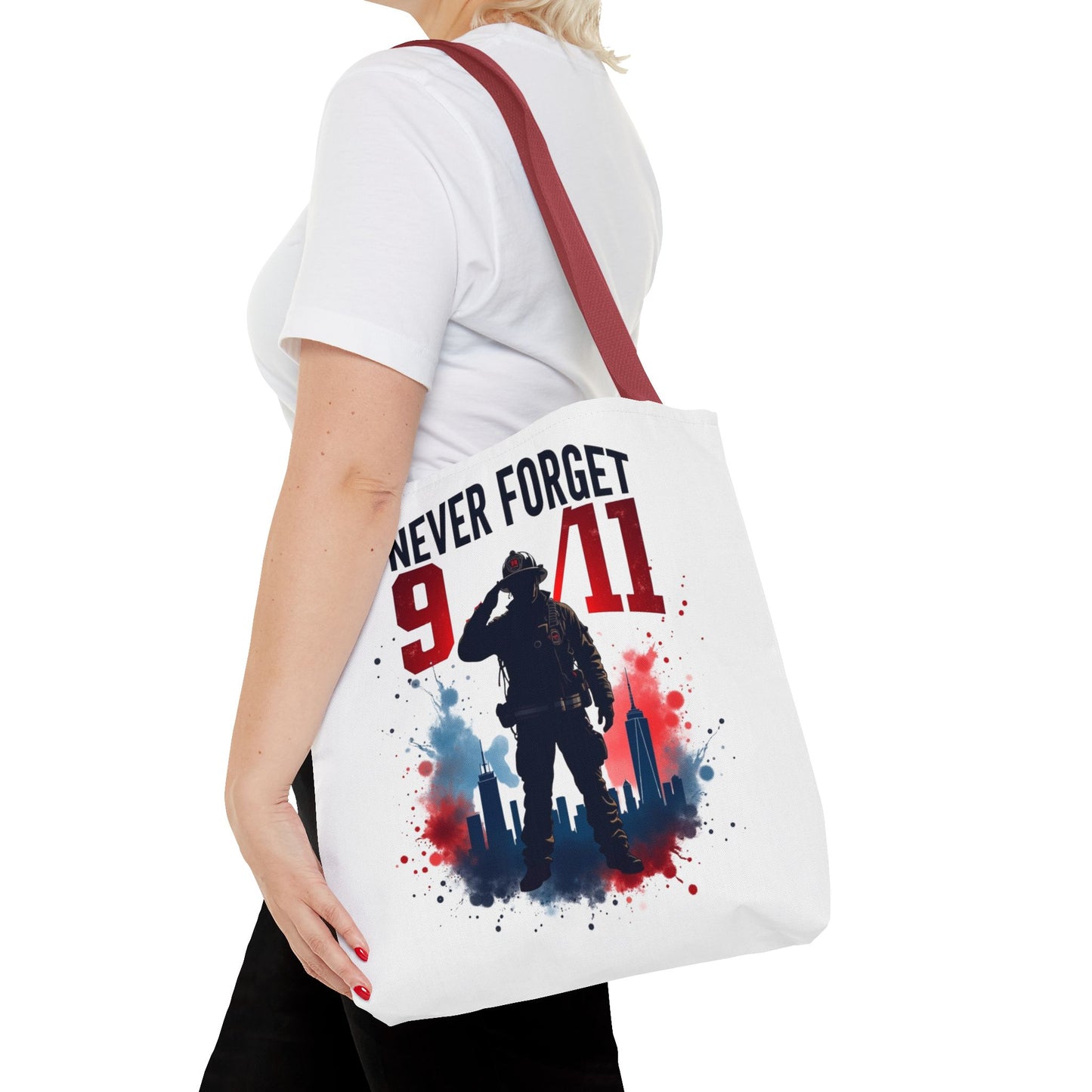 Never Forget 9/11 Tribute Tote Bag — Memorial Patriotic Canvas Carryall