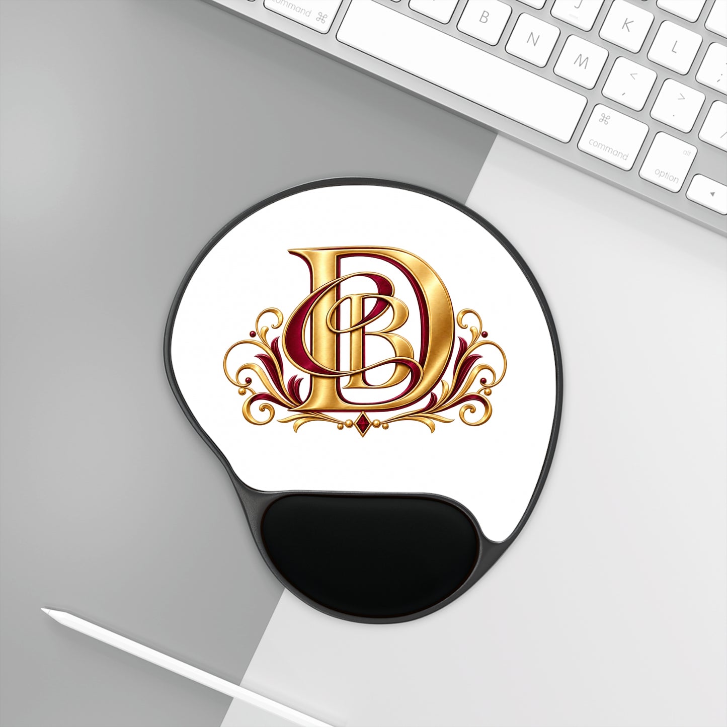 Gold Monogram D Mouse Pad with Ergonomic Wrist Rest