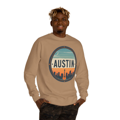 Austin Skyline Crewneck Sweatshirt — Retro Guitar City Logo