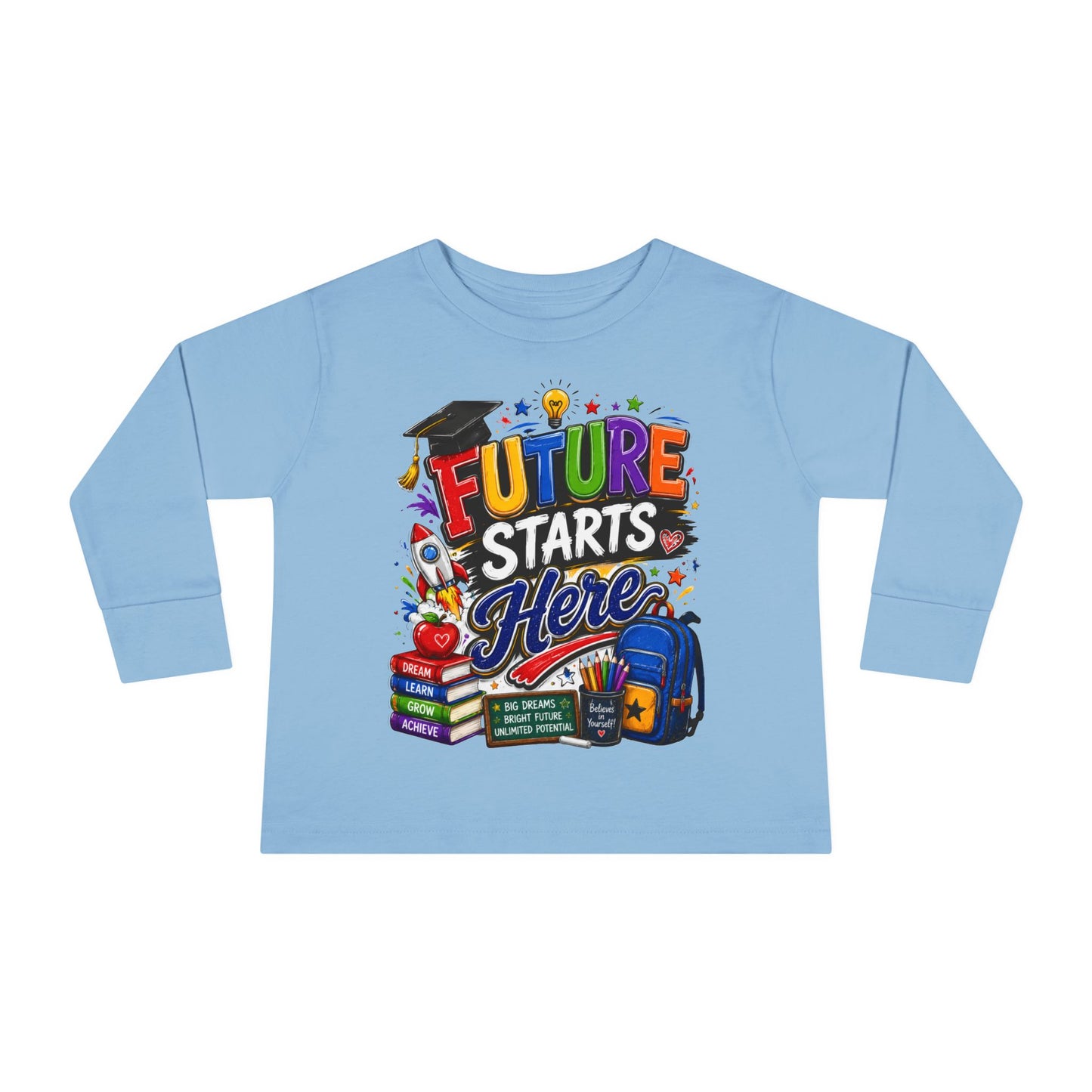 Toddler Long Sleeve Tee - "Future Starts Here" Back-to-School Shirt