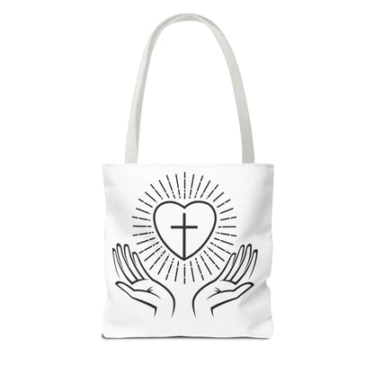 Christian Prayer Tote Bag — Heart & Cross Design