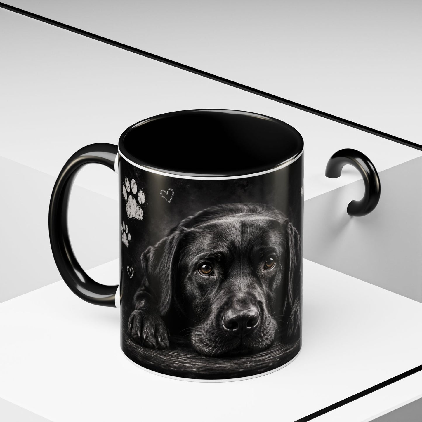 Accent Coffee Mug — "Not Just a Pet, But Family" Black Dog Chalkboard Design (11/15oz)