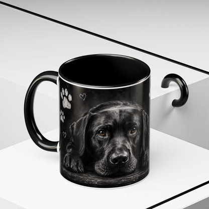 Accent Coffee Mug — "Not Just a Pet, But Family" Black Dog Chalkboard Design (11/15oz)
