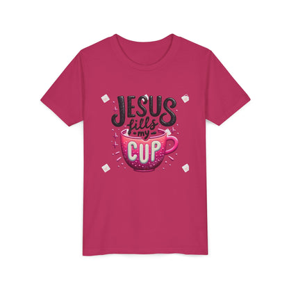 Jesus Fills My Cup Youth Tee — Christian Faith Kids Shirt