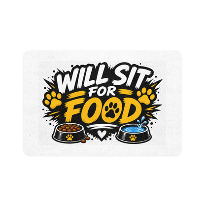 Pet Food Mat — "Will Sit for Food" Non-Slip Feeding Placemat (12x18)