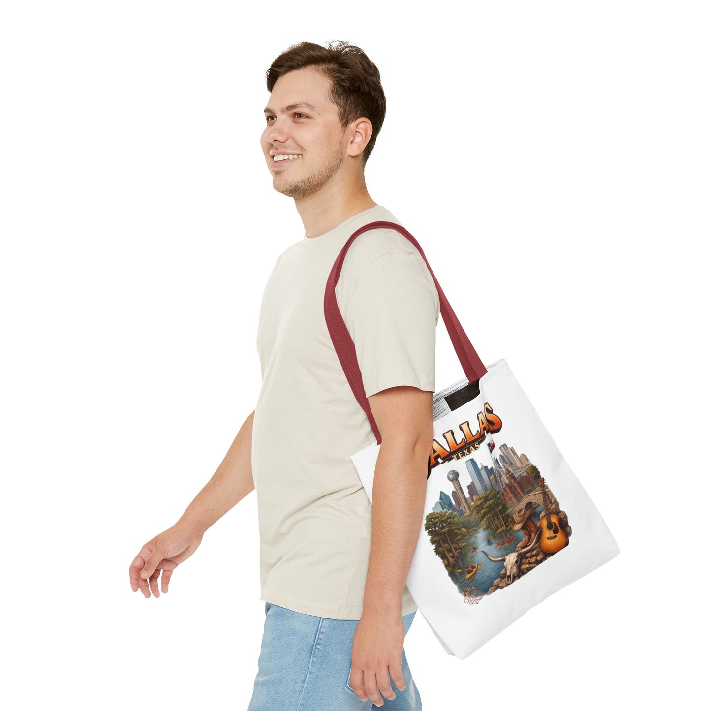 Dallas Texas Scenic Tote Bag – City Skyline & Guitar Souvenir Tote