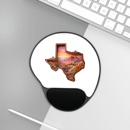 Texas Landscape Mouse Pad with Wrist Rest — Sunset Desert State Shape
