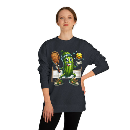 Pickle Pickleball Crewneck Sweatshirt — Cute Pickle Playing Pickleball Graphic