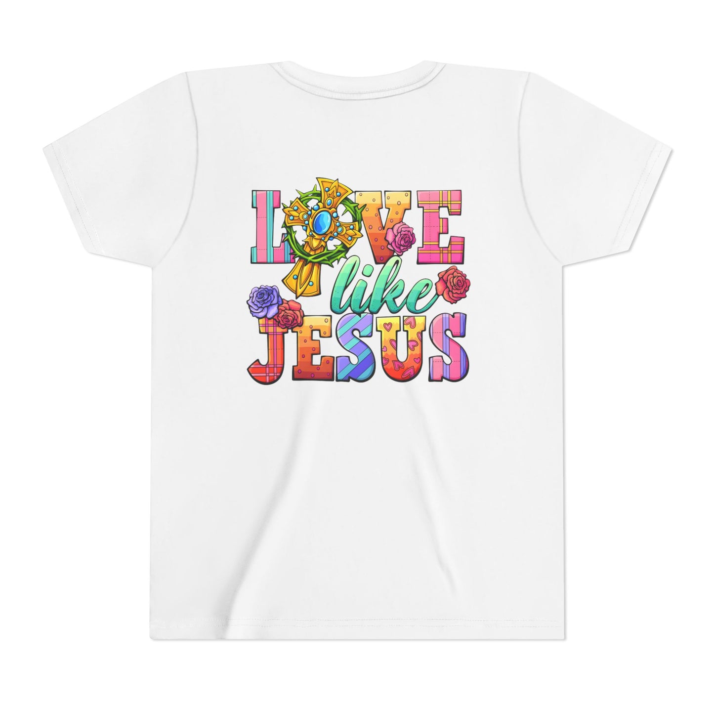 Youth Tee — "Love Like Jesus" Colorful Faith Graphic