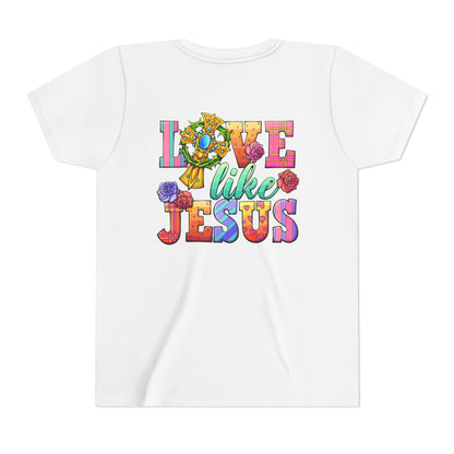Youth Tee — "Love Like Jesus" Colorful Faith Graphic