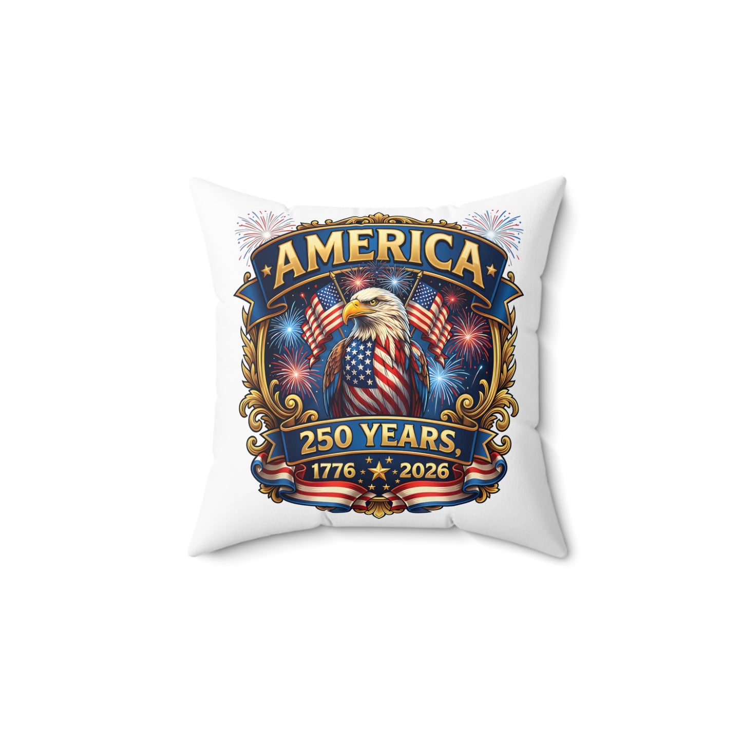 America 250th Anniversary Decorative Pillow — Eagle & Fireworks 1776–2026