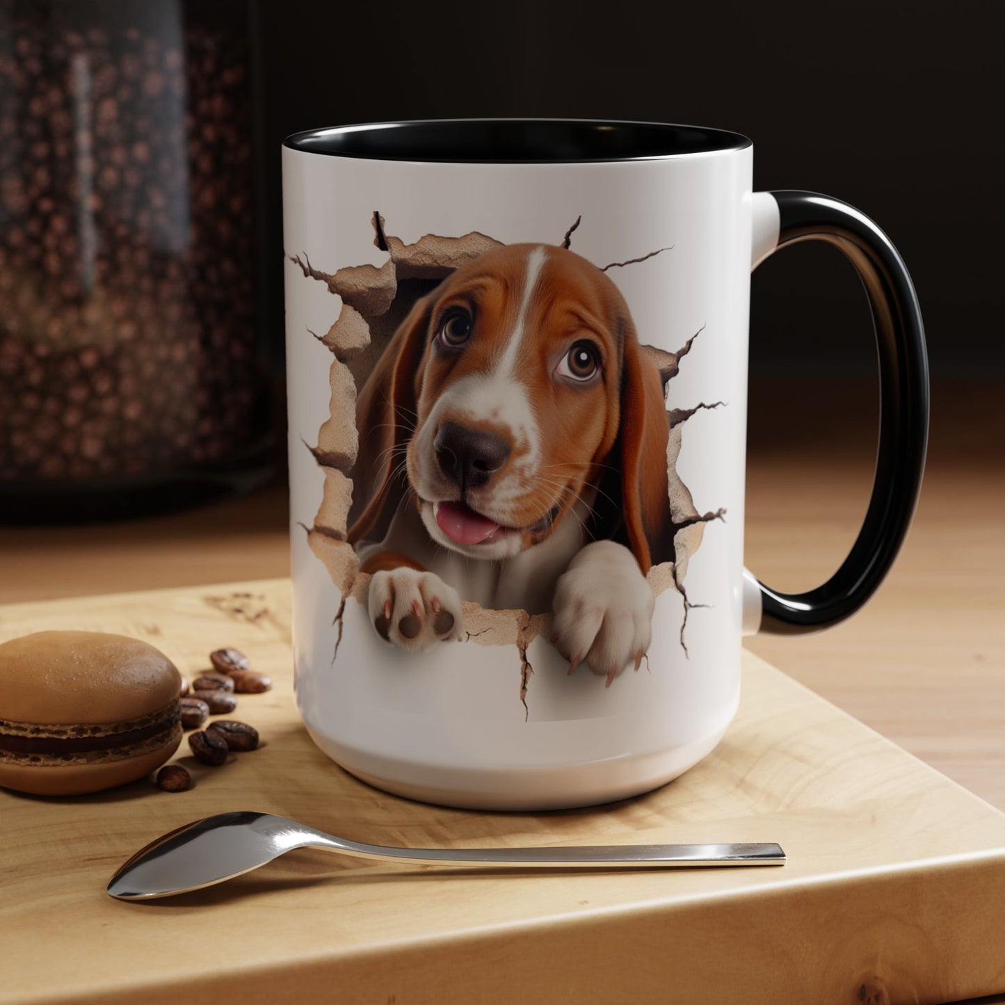 Basset Hound Peekaboo Accent Coffee Mug — Cute Dog Lover Gift (11/15 oz)