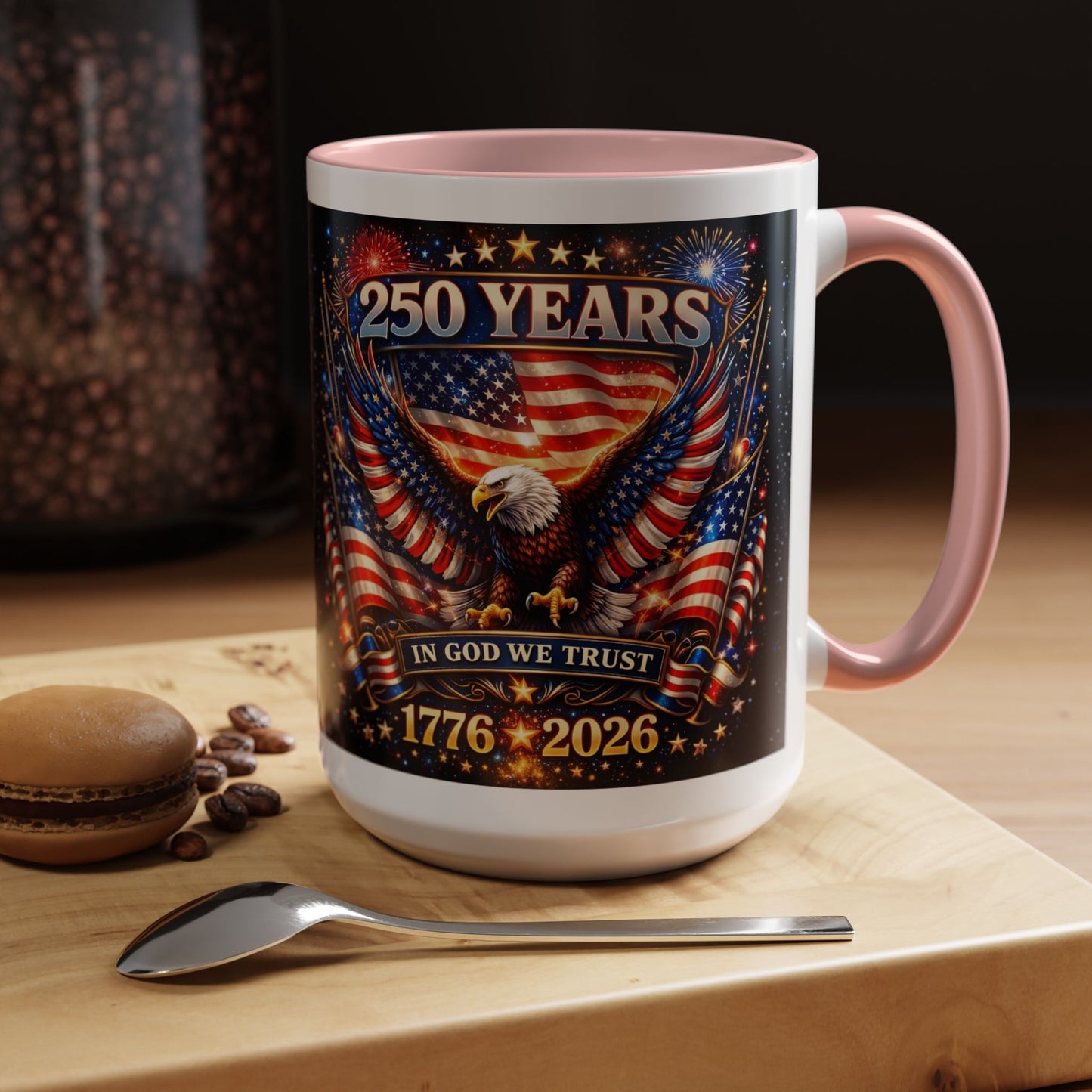 250 Years Patriotic Coffee Mug — In God We Trust 1776–2026