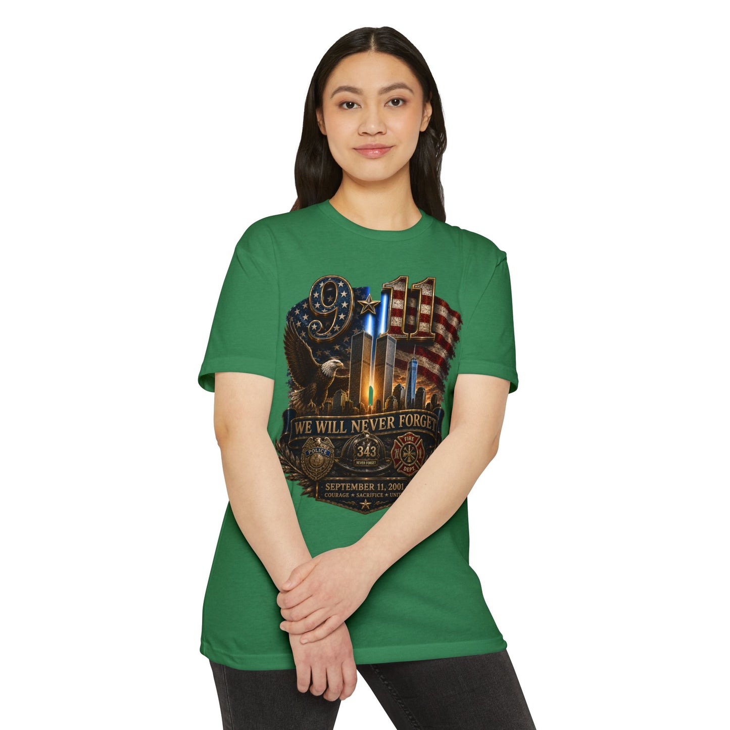 9/11 Memorial T-Shirt — "We Will Never Forget" Patriotic Tribute