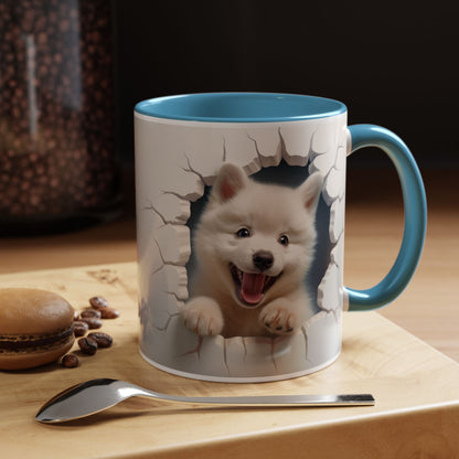 Cute Puppy Breaking Wall Accent Coffee Mug – Funny Smiling Dog Gift (11/15oz)