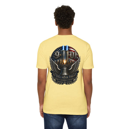 9/11 Never Forget Memorial T-Shirt — Twin Towers Tribute Tee