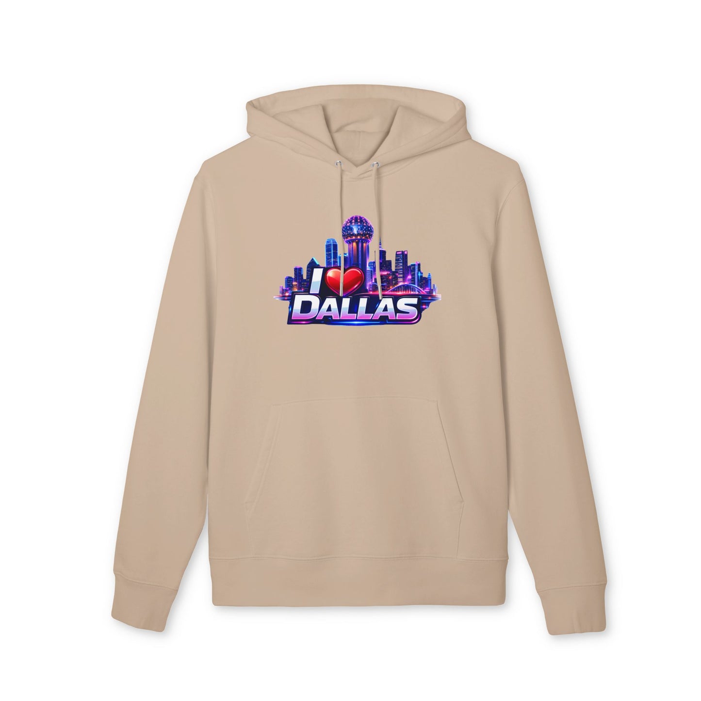 I  Dallas Skyline Hoodie — Retro Neon Dallas Cityscape Pullover