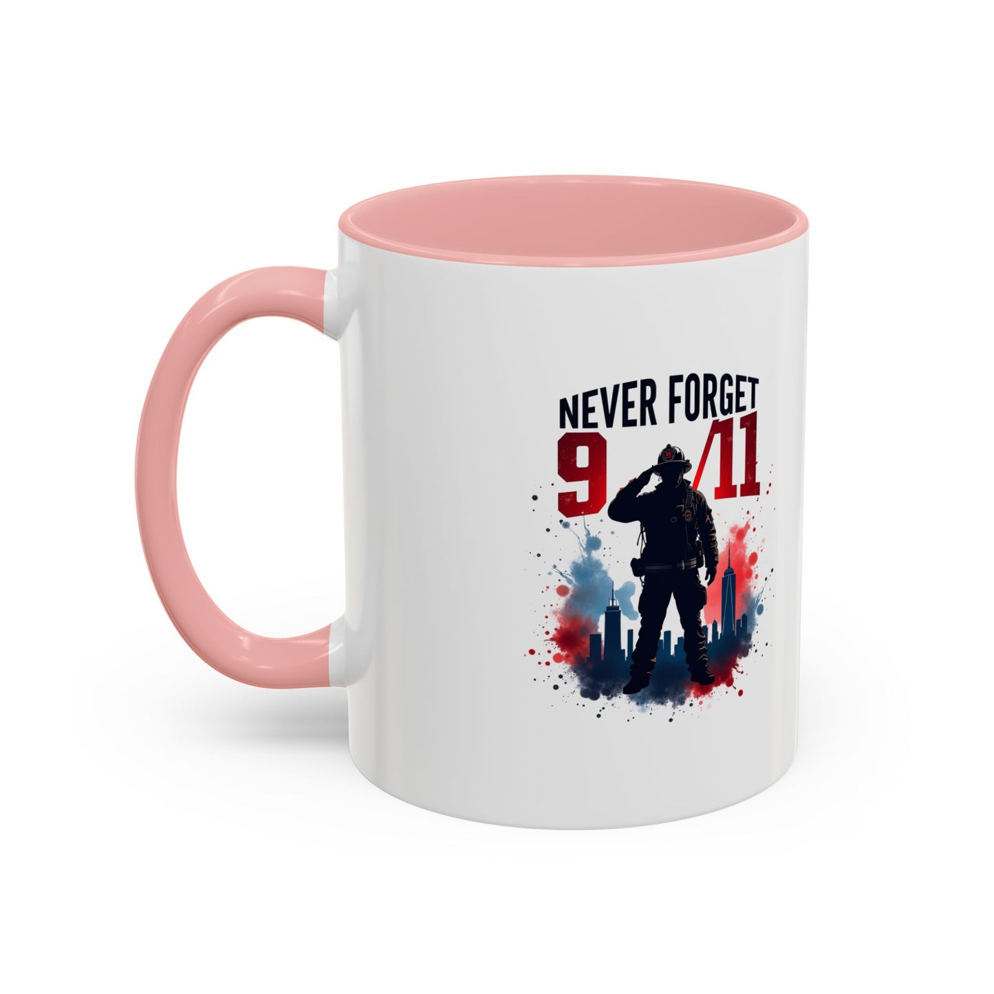 Never Forget 9/11 Accent Coffee Mug — Patriotic Memorial Tribute (11oz, 15oz)