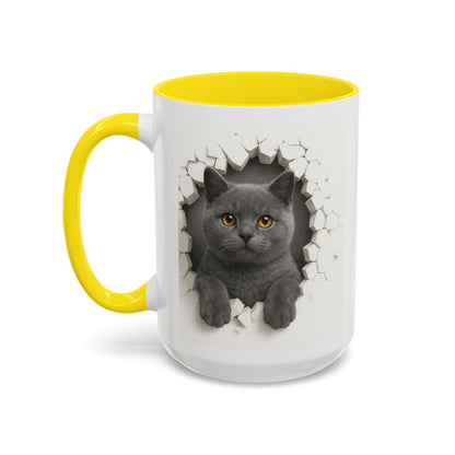 Peekaboo Grey Cat Accent Coffee Mug – Cute 11/15oz Cat Lover Gift