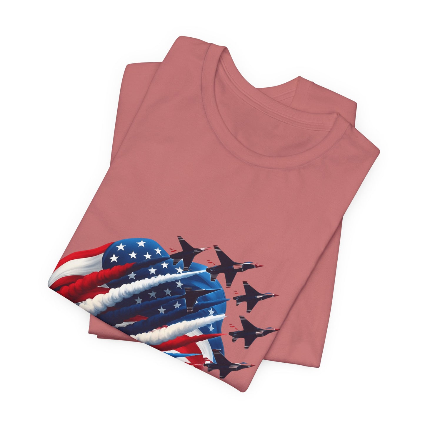 Patriotic Jet Flyover T-Shirt — American Flag Smoke Trail Tee