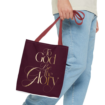 To God Be The Glory Burgundy Tote Bag — Inspirational Christian Scripture Tote
