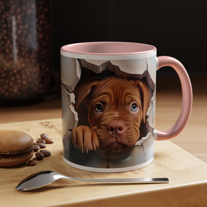 Peekaboo Puppy Accent Coffee Mug — Cute Brown Puppy Breaking Through Design (11/15oz)
