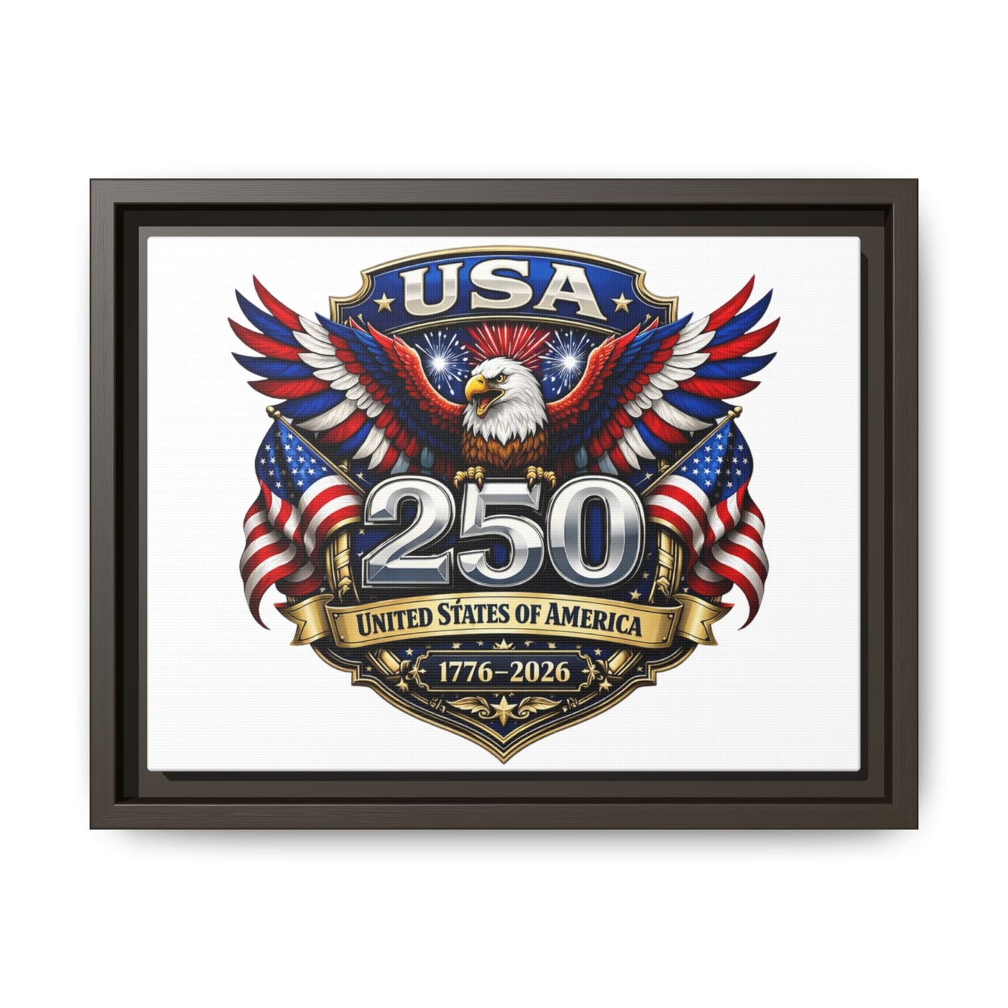 USA 250 Anniversary Framed Canvas — Patriotic Eagle 1776–2026 Wall Art