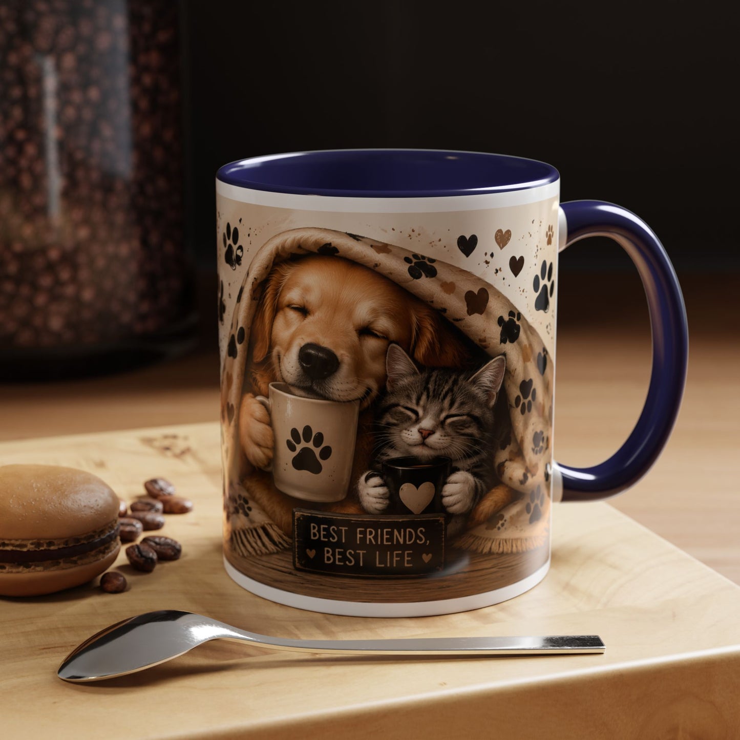 Dog and Cat Coffee Mug – "Best Friends, Best Life" Accent Tea Cup (11/15oz)