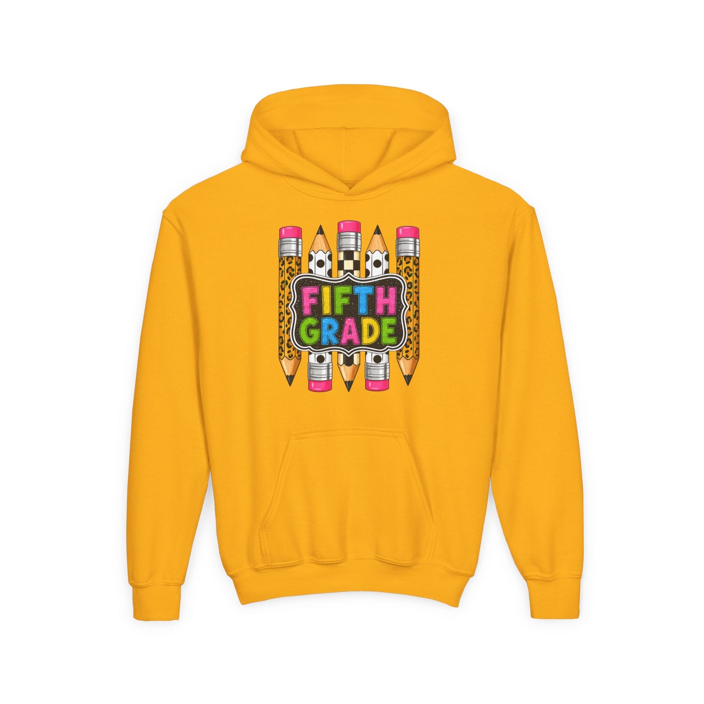 Fifth Grade Kids Hoodie — Colorful Pencil Back‑to‑School Sweatshirt for Students