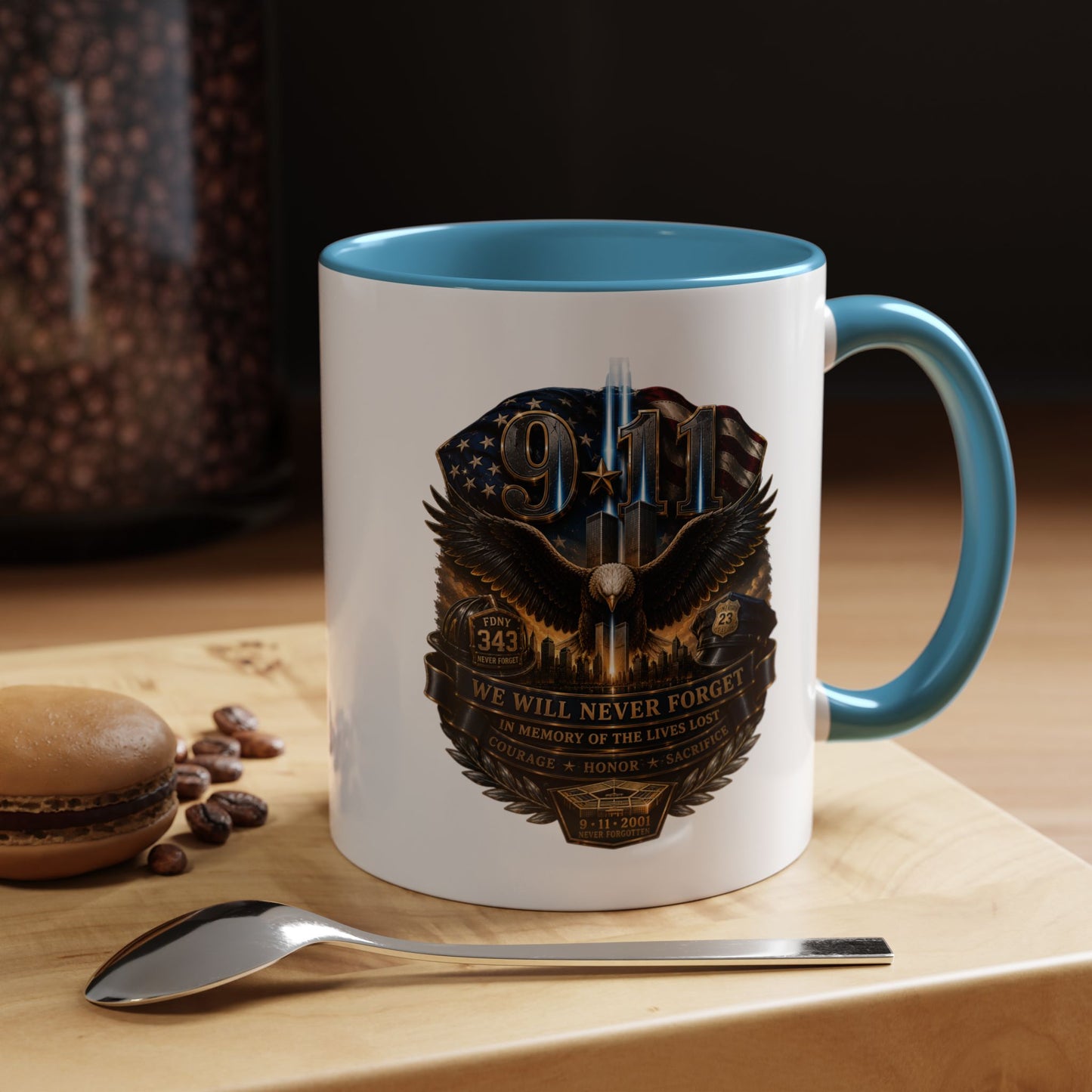 9/11 Tribute Coffee Mug — Never Forget Memorial Eagle Design (11/15oz)