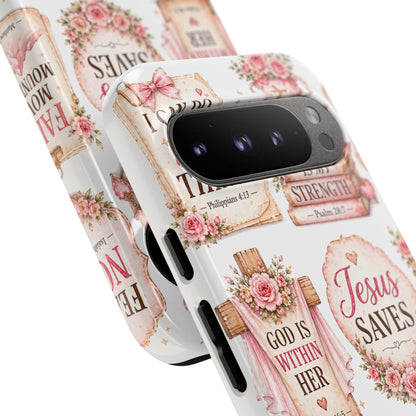 Faith Phone Case — 'Jesus Saves' Floral Christian Scripture iPhone Case