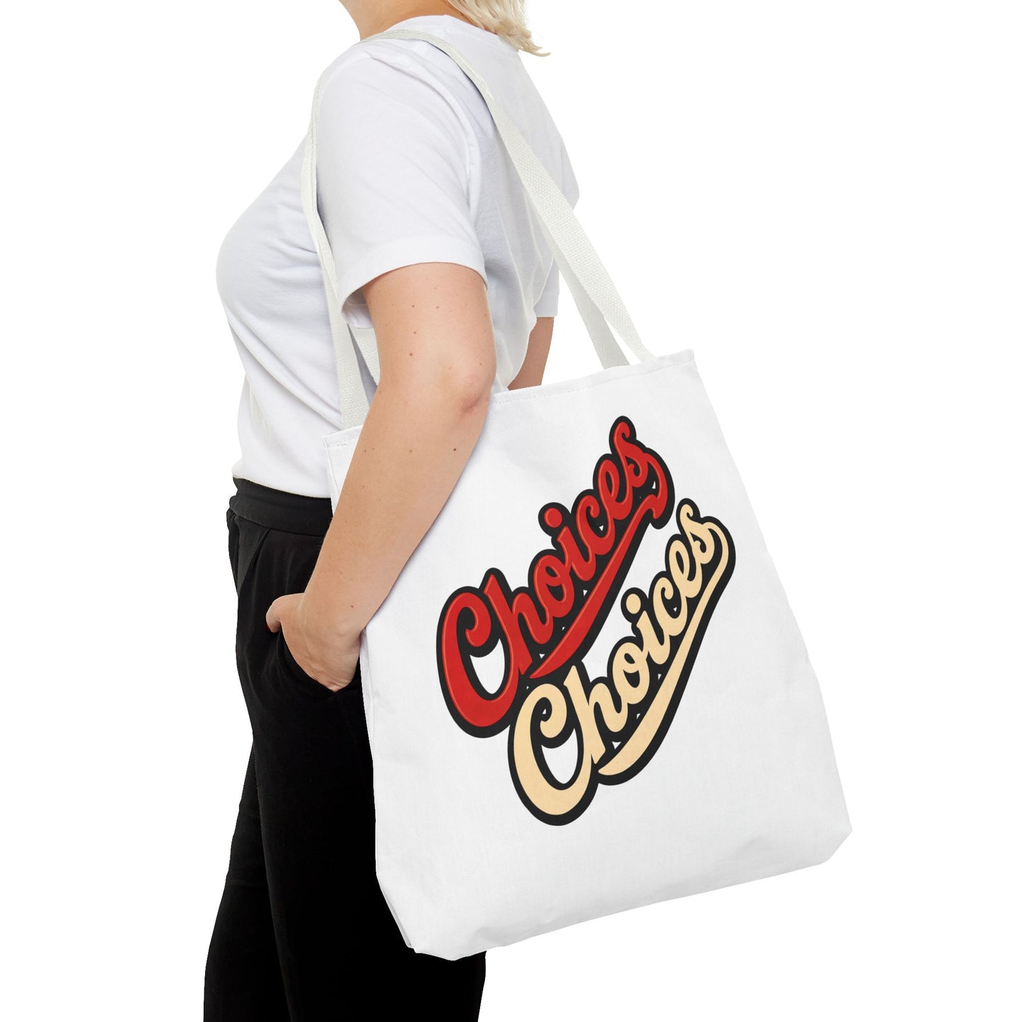 Choices Retro Script Tote Bag — Vintage Two-Tone Typography Canvas Tote