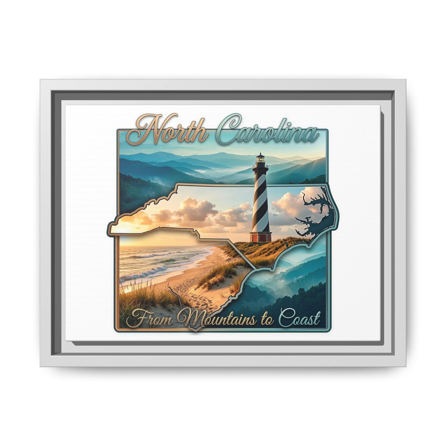 North Carolina Matte Canvas Wall Art — "From Mountains to Coast" Framed Print