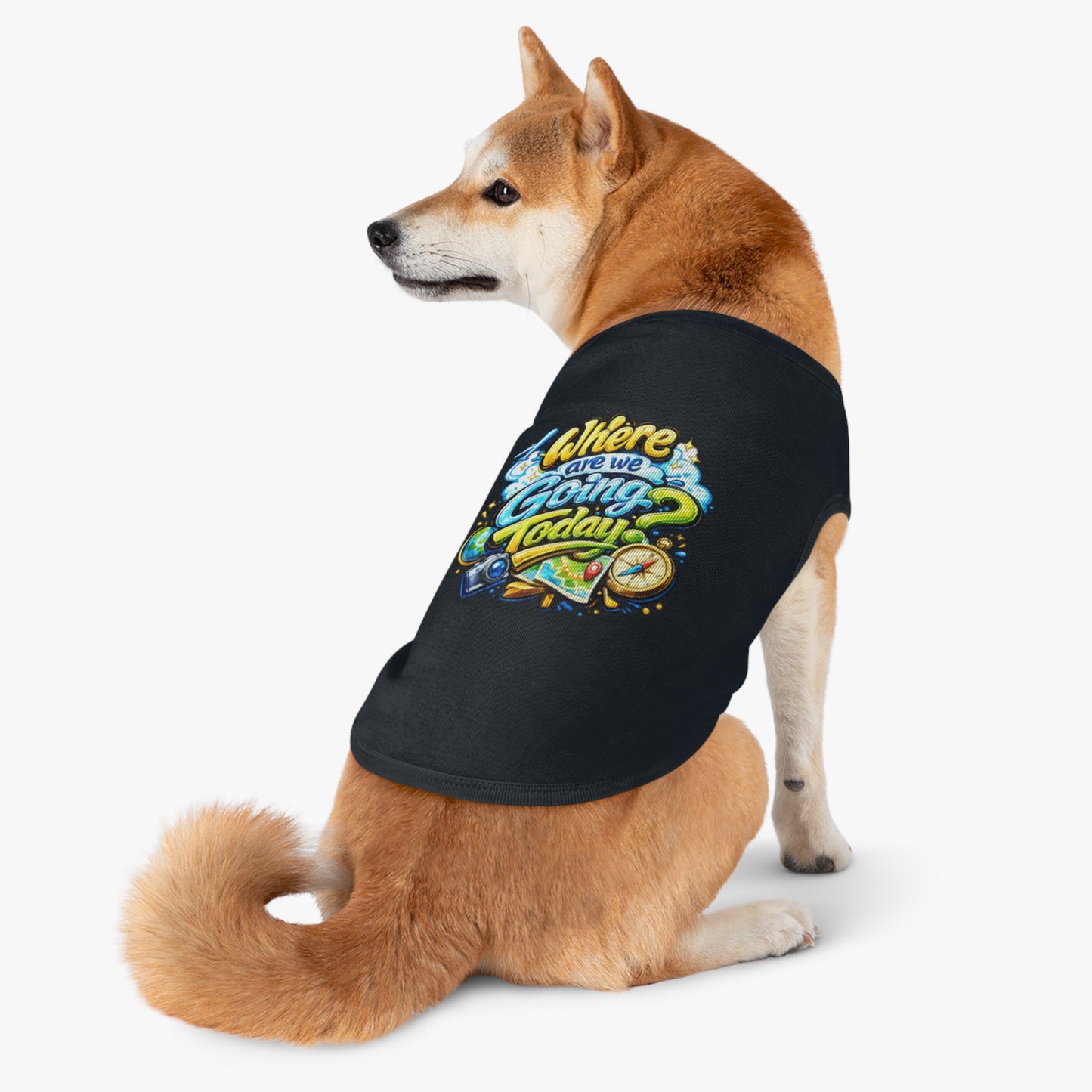 Pet Tank Top - "Where Are We Going Today?" Travel Graphic Dog Shirt