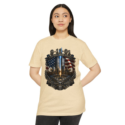 9/11 Never Forget Tribute T-Shirt — World Trade Center Memorial Tee