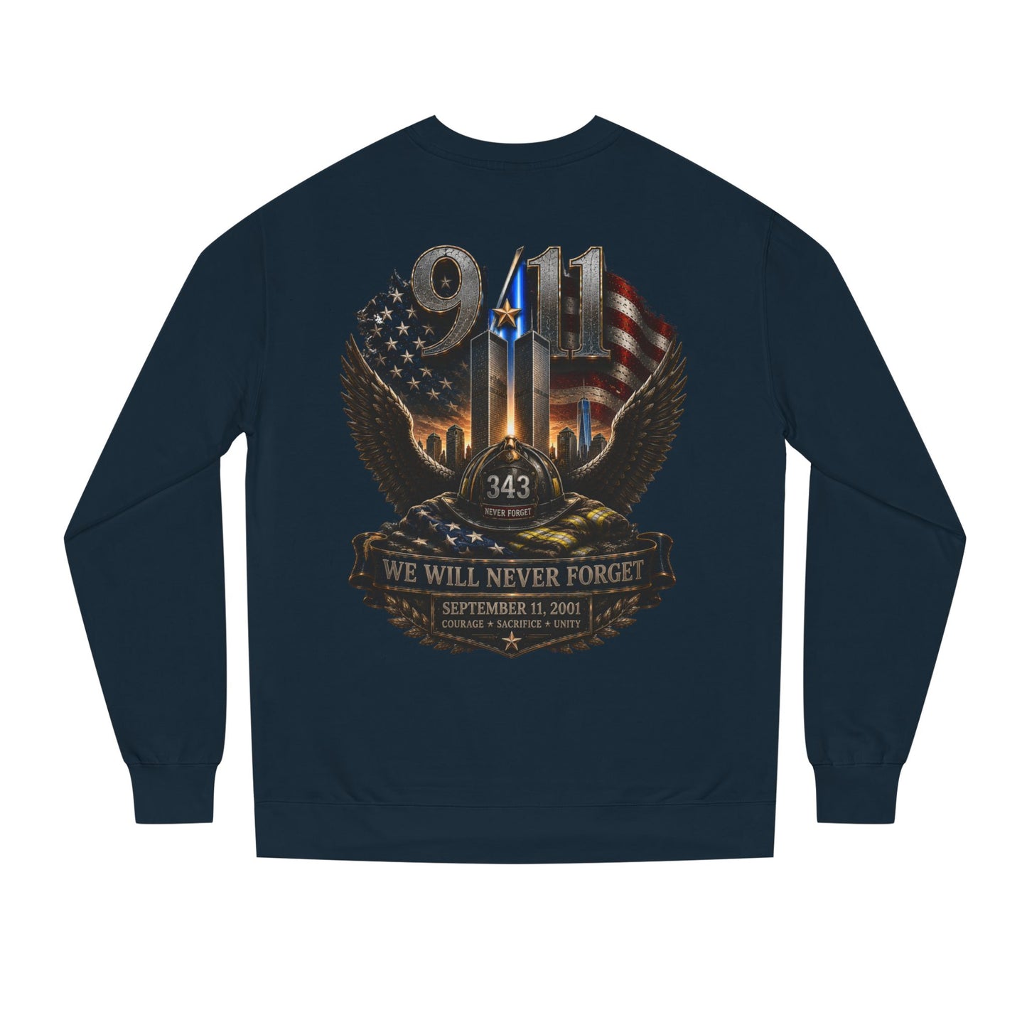 9/11 We Will Never Forget Crewneck Sweatshirt – Memorial Tribute