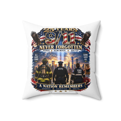 9/11 Never Forgotten Memorial Pillow - 25 Years Tribute Decorative Cushion
