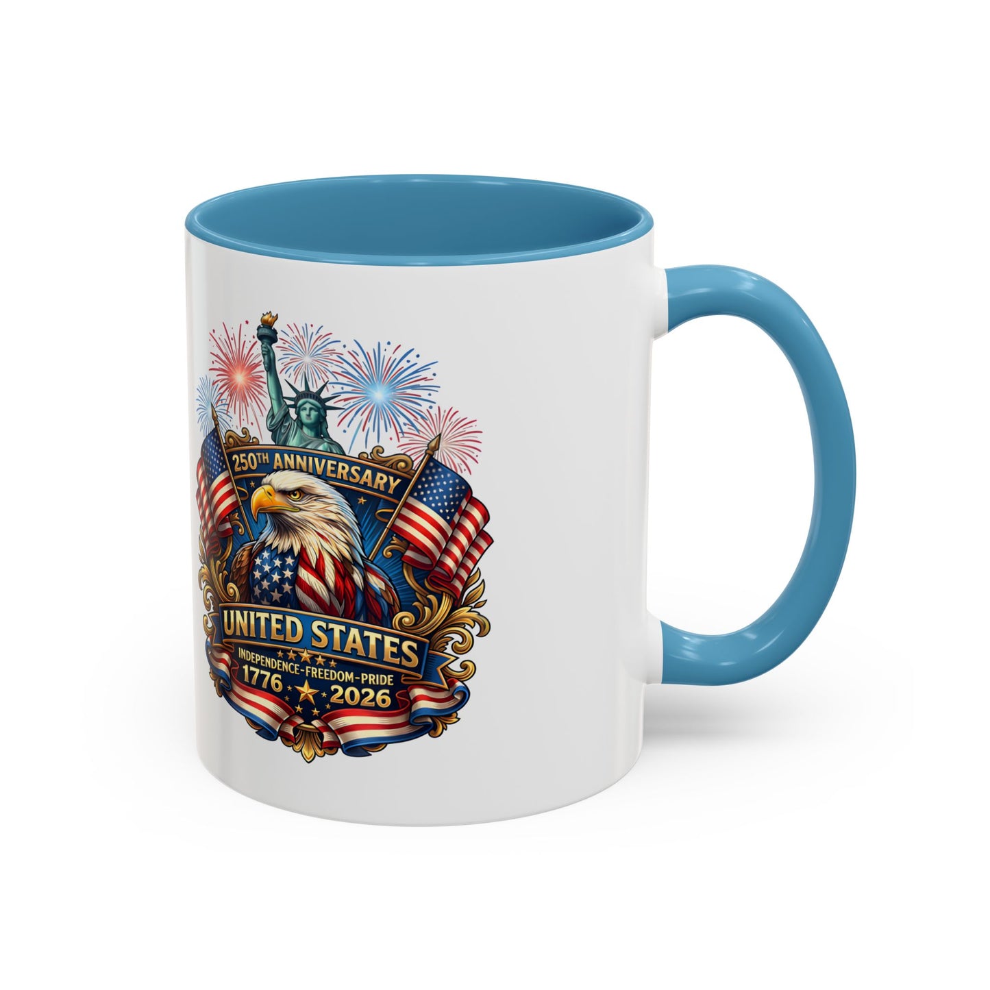Patriotic Coffee Mug — United States 250th Anniversary Eagle & Fireworks (11/15oz)