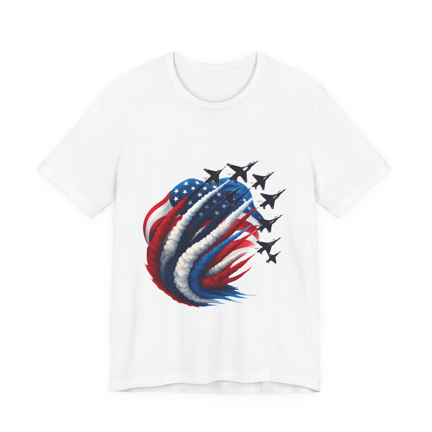 Patriotic Jet Flyover T-Shirt — American Flag Smoke Trail Tee