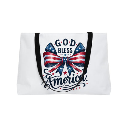 Weekender Tote Bag - "God Bless America" Patriotic Bow Beach & 4th of July Tote