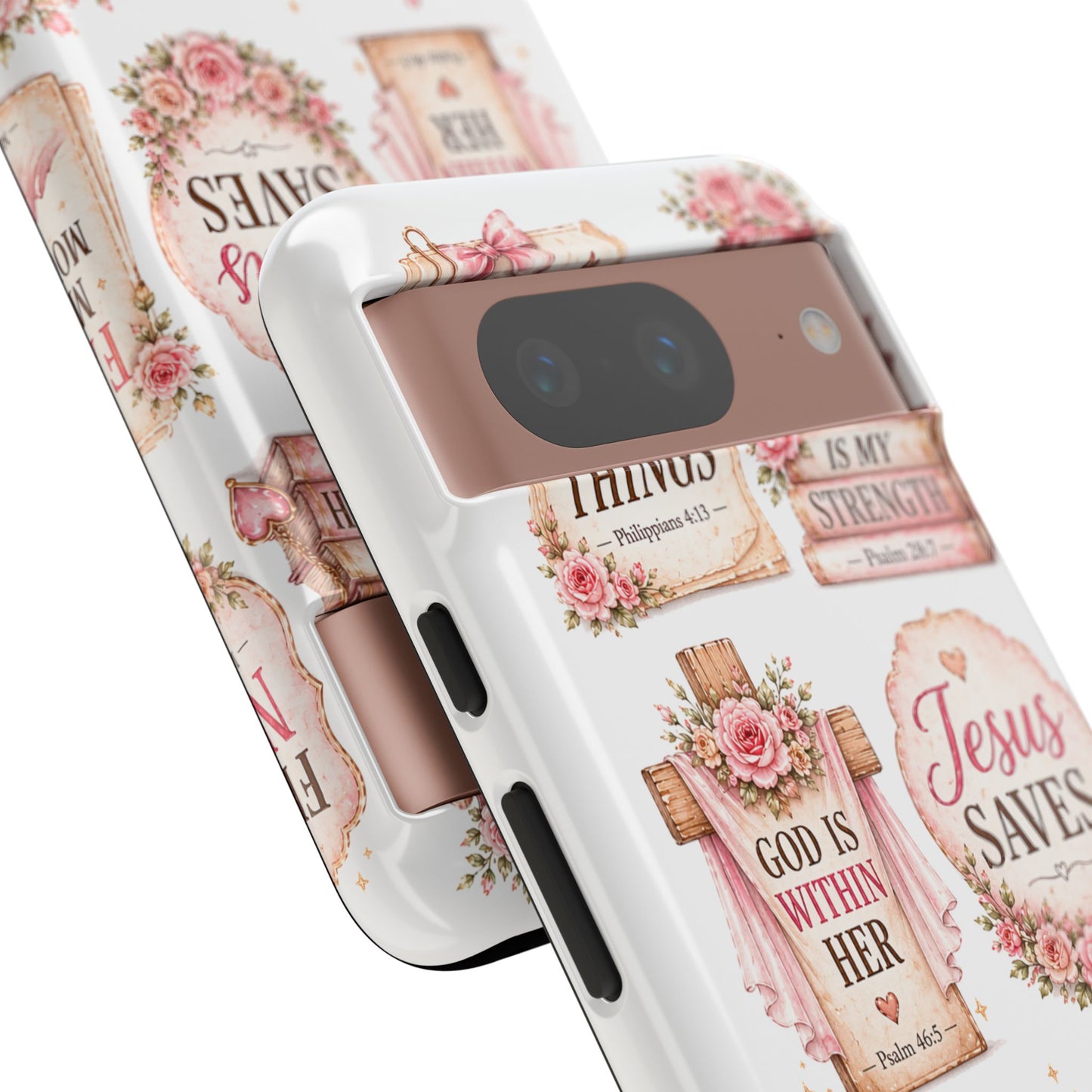 Christian Phone Case — Jesus Saves Floral Tough Case with 'God Is Within Her' & 'Trust God' Design