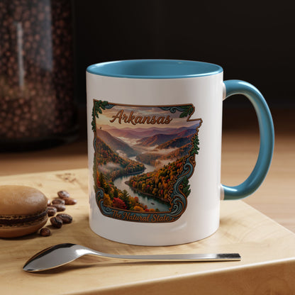Arkansas Scenic Coffee Mug — Vintage State Map River Landscape (11/15 oz)