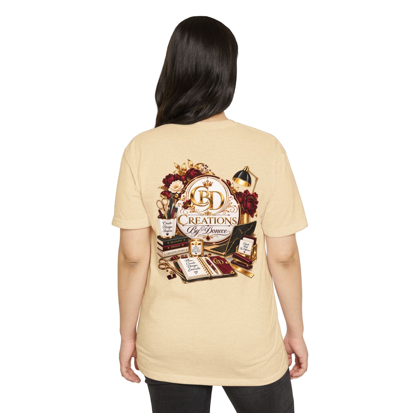 Creations by D’Donne Logo T‑Shirt — Vintage Book & Desk Design
