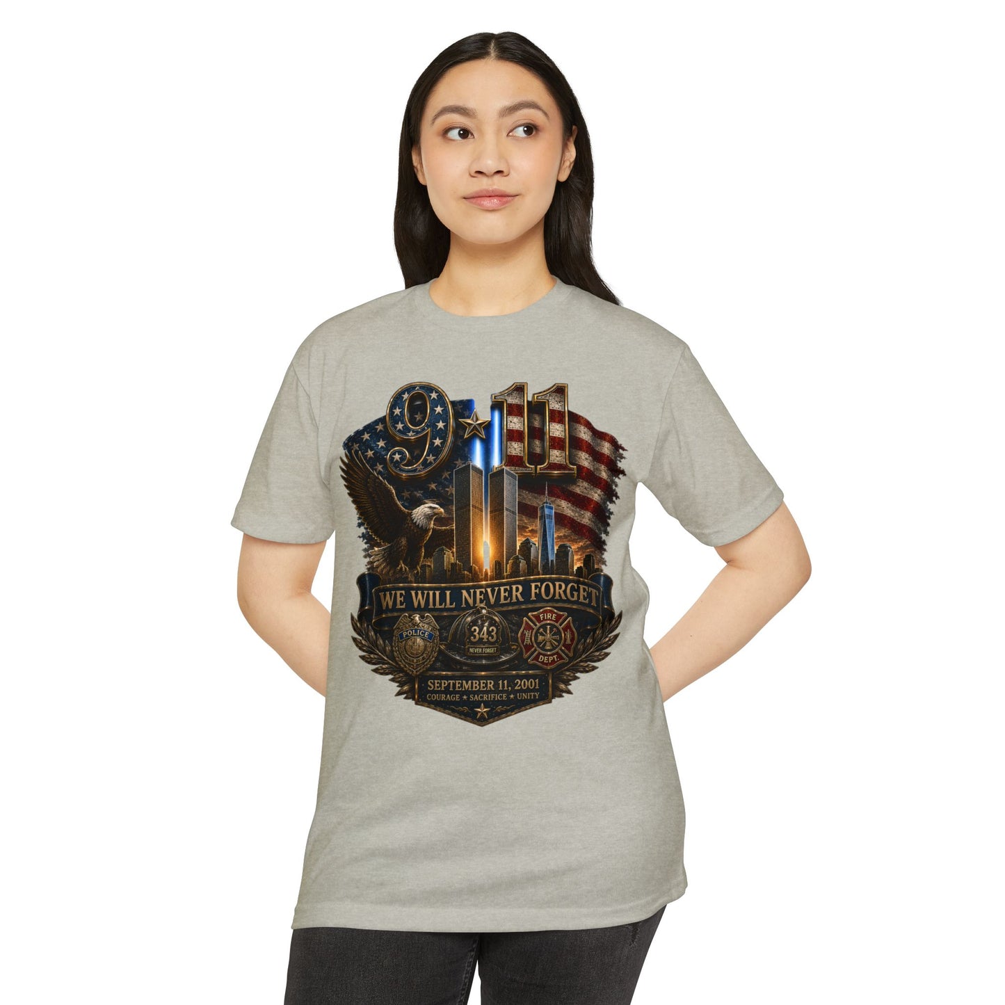 9/11 Memorial T-Shirt — "We Will Never Forget" Patriotic Tribute
