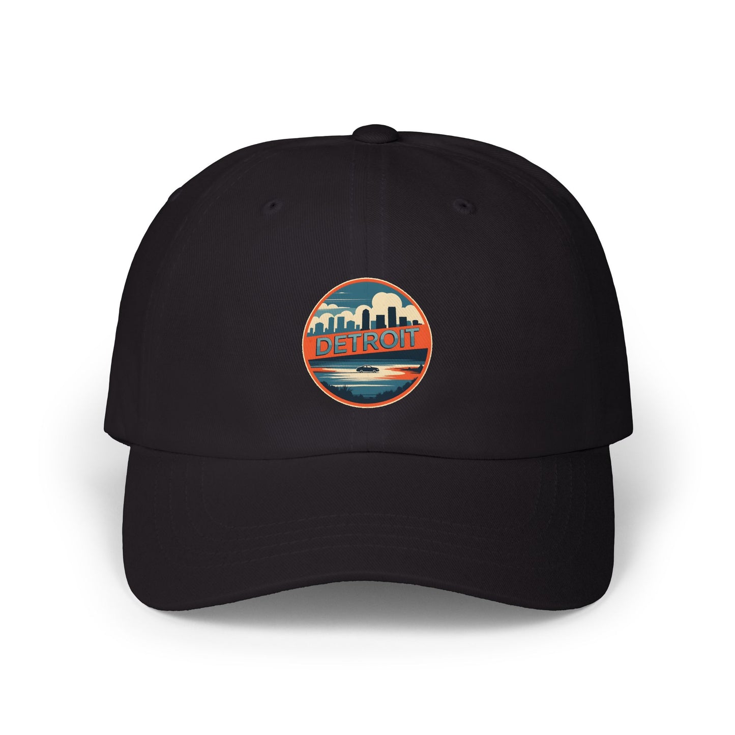 Detroit Skyline Dad Cap – Retro Circle Patch Hat